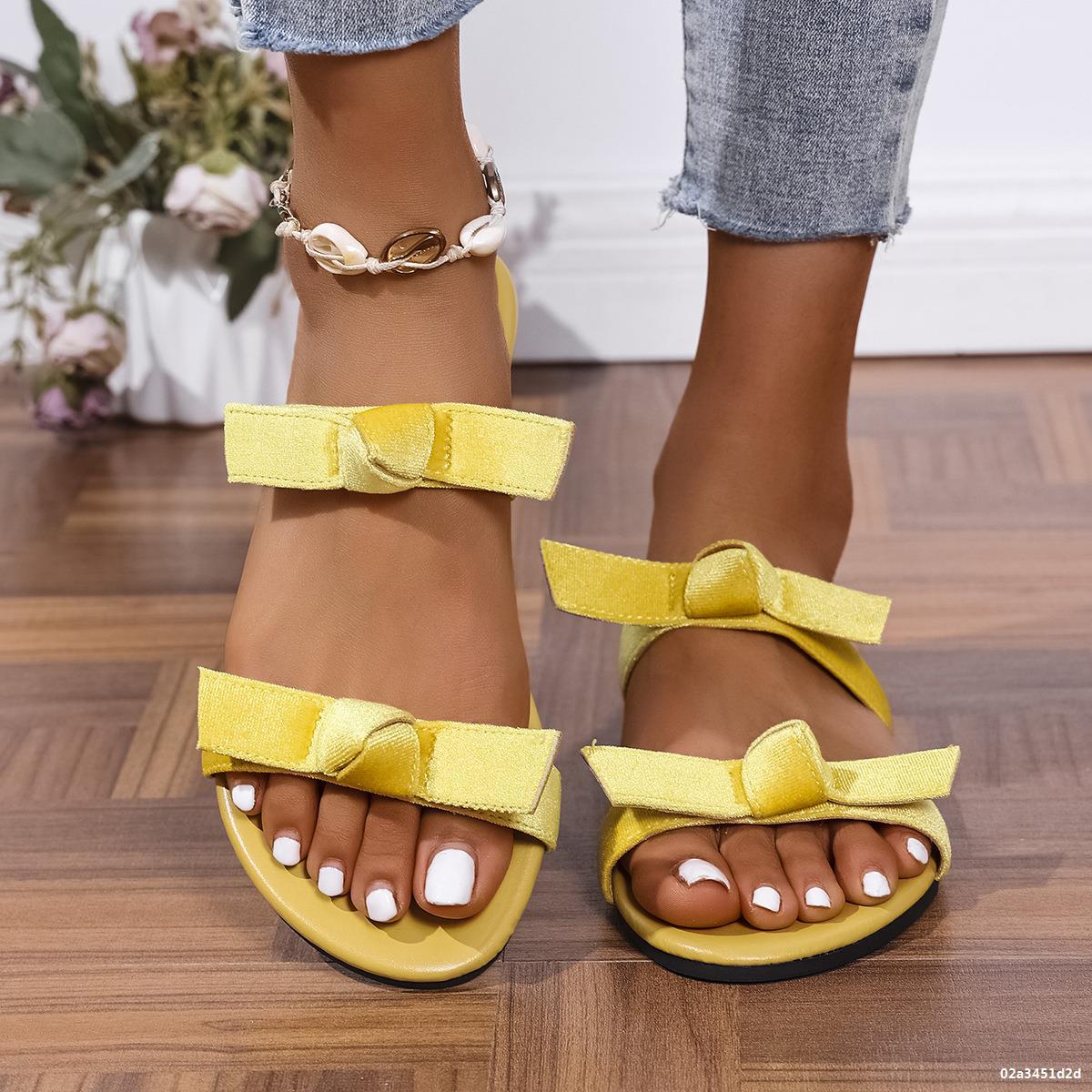 Summer Plus Size Flat Bottom Bow One-Piece Casual Open-Toe Beach Sandals for Women