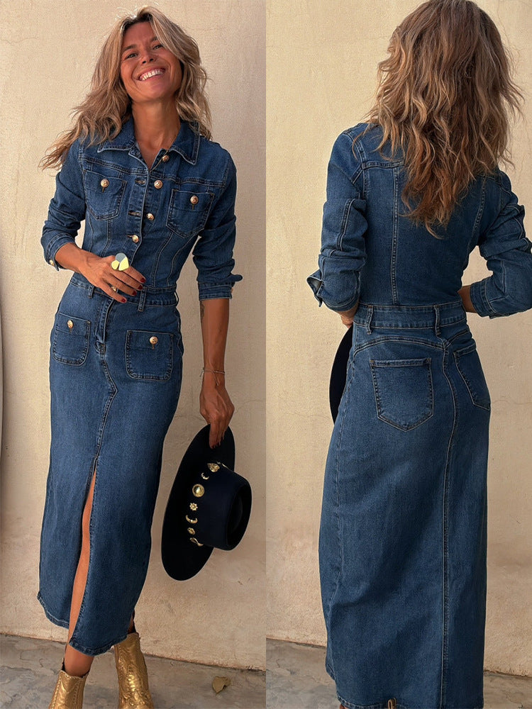 Women casual long-sleeved denim dress