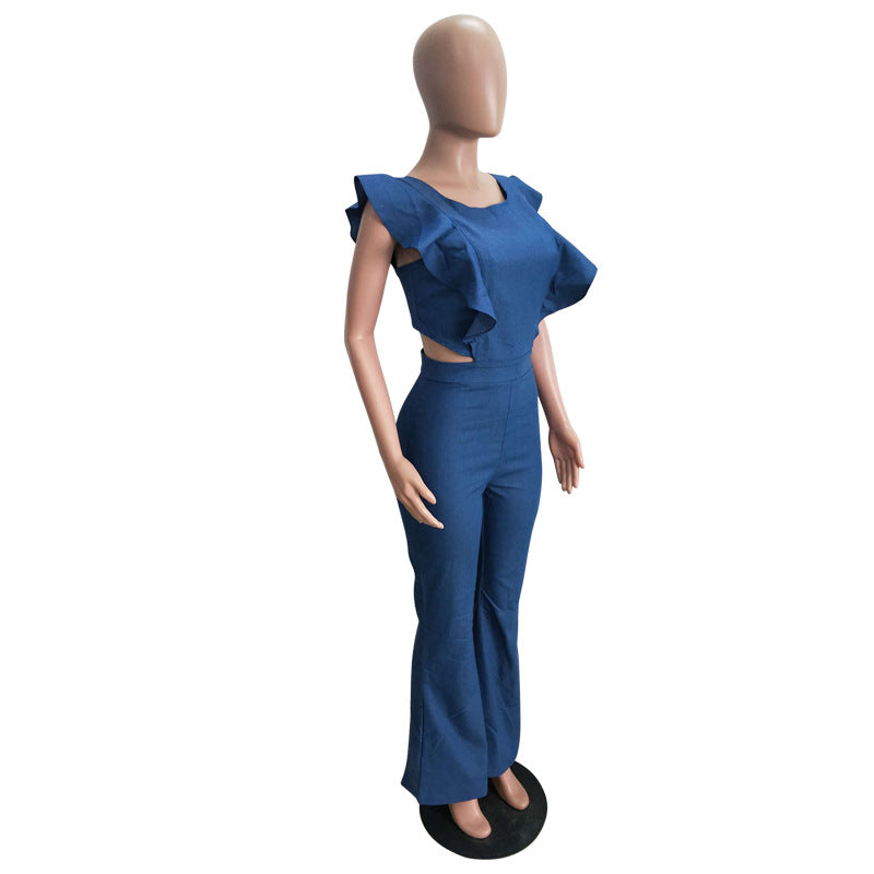 Spring Women's Ruffled Denim Jumpsuit 6