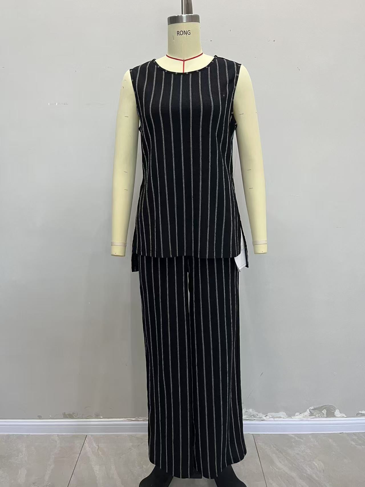 Spring Summer style striped vest wide-leg pants fashion two-piece Set 4
