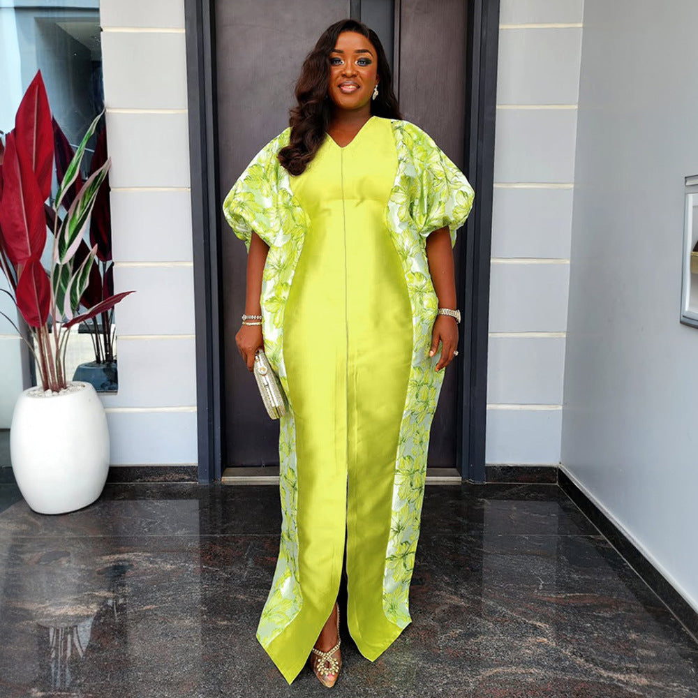 Plus Size Women's Robe African Color Block Print Dress 6