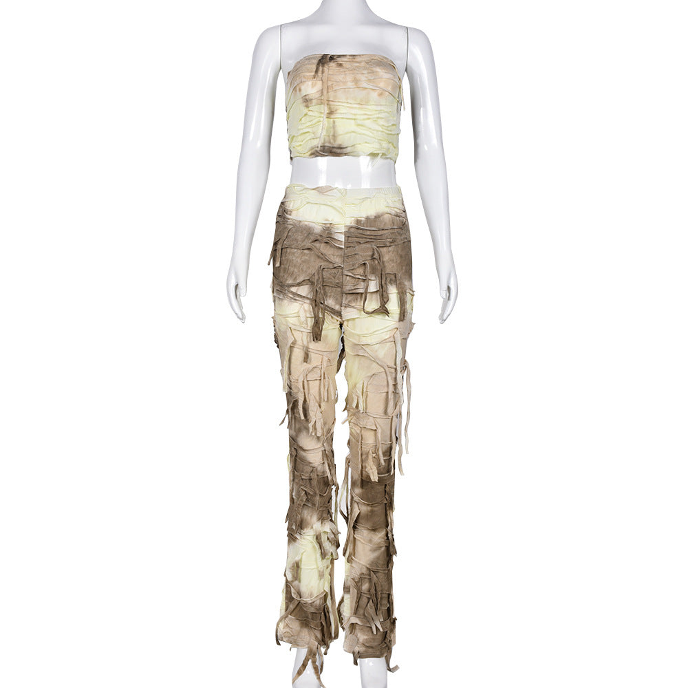 Summer Crop Low Back tie-dye auspicious pants suit for women 13