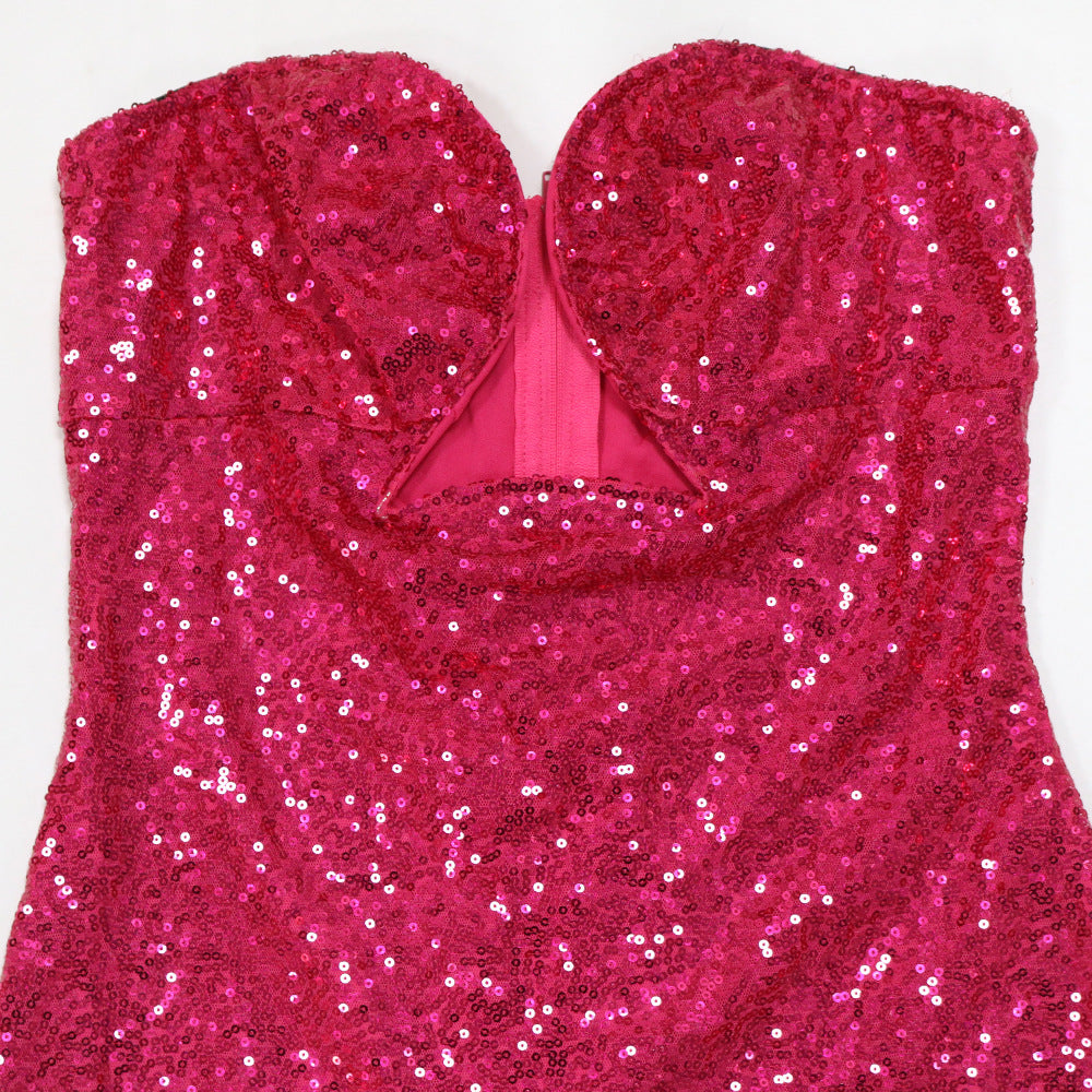 Strapless Bodycon A-Line Dress Women's Sequin Party Long Dress 17