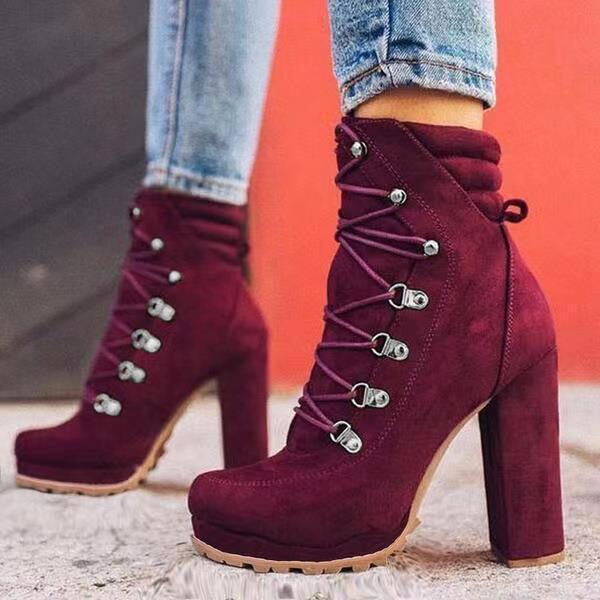 Winter Platform High-Heeled Lace-Up Short Boots Suede Plus Size Martin Boots 7