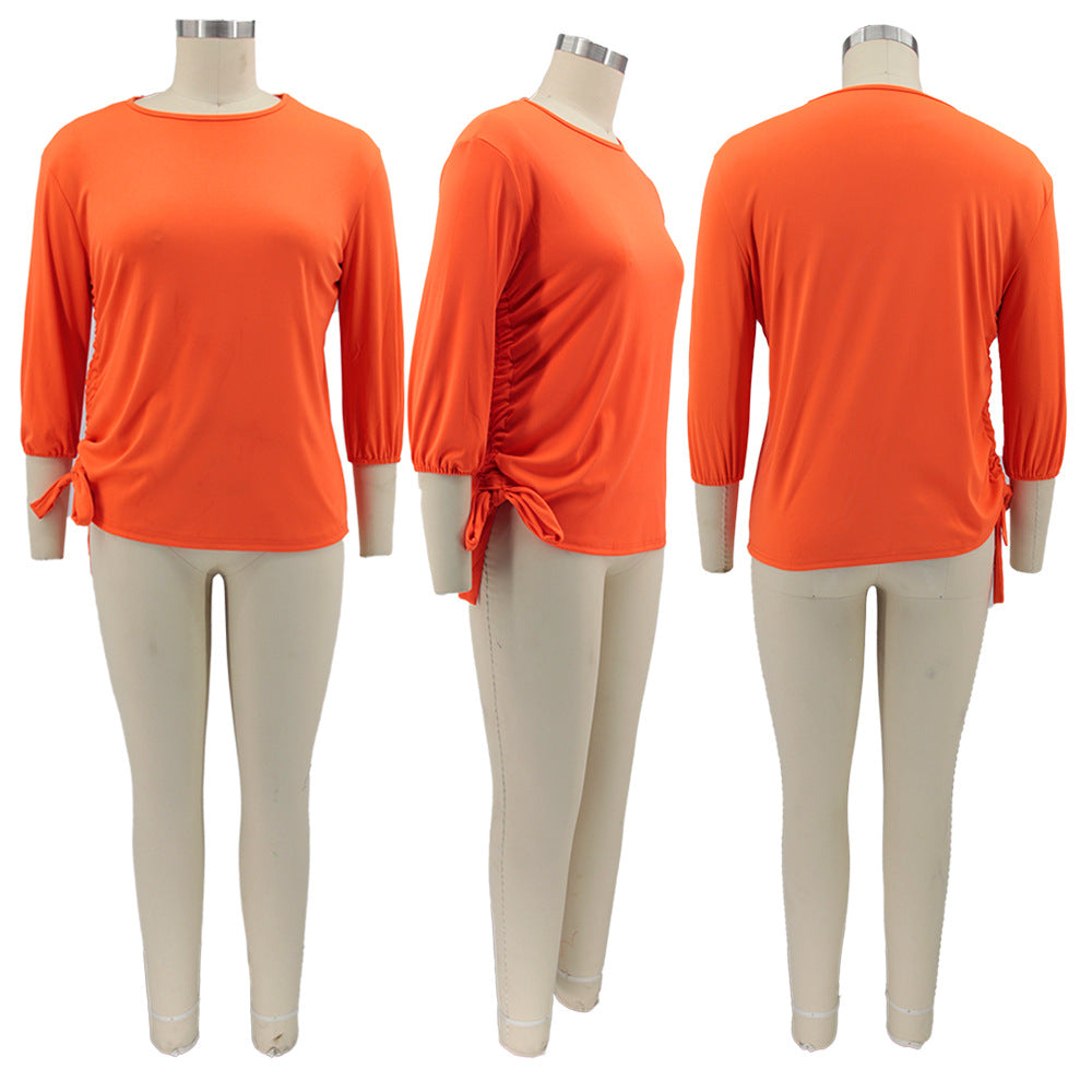 Plus Size Women Solid Round Neck Irregular Top 5