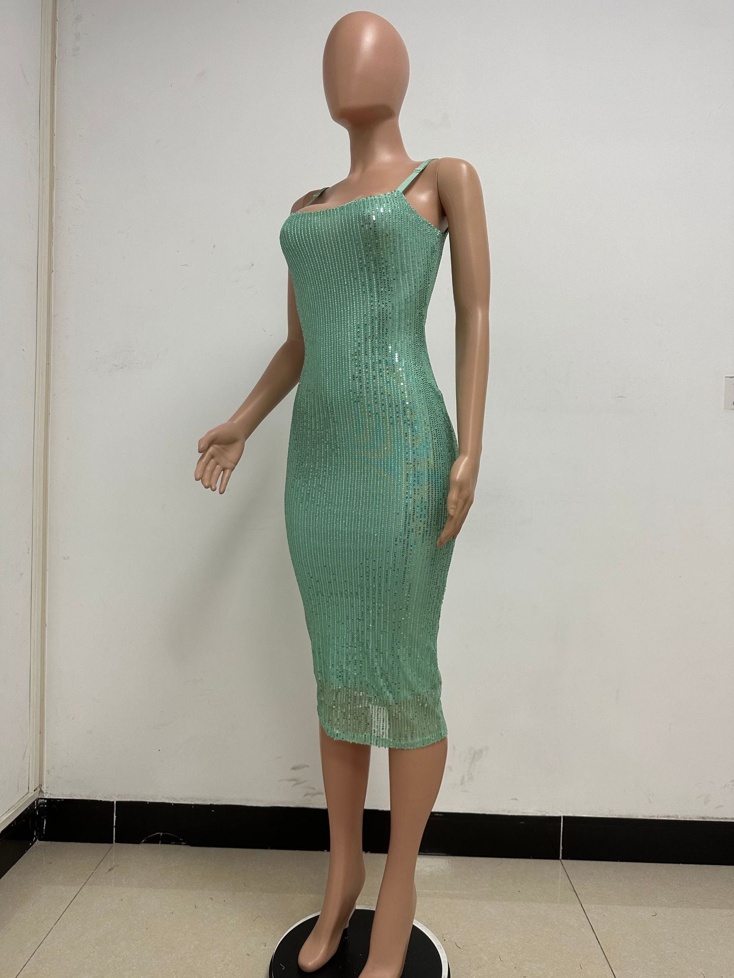 Summer Women's Sleeveless Low Back Straps Sequin Party Dress 44