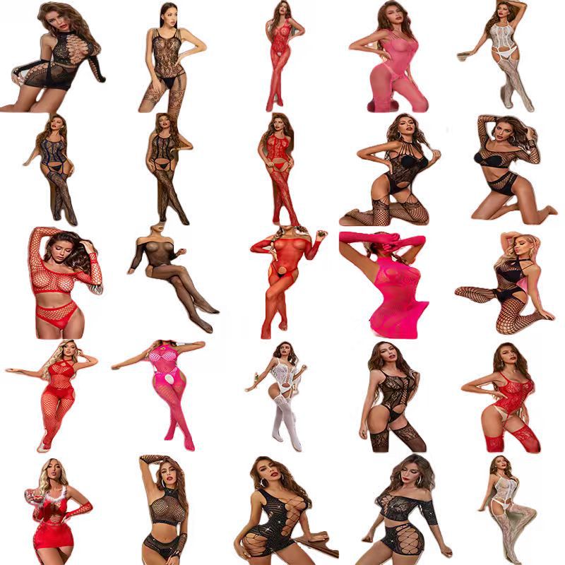 Women's Christmas Sexy Lingerie Plus Size Seductive Open-Crotch See-Through Mesh bBodystockings 27