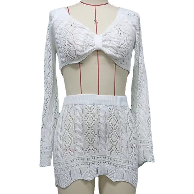 Sun Protection Women's Knitting Hollow Bikini Cover-Up Shirt Outer Wear 6