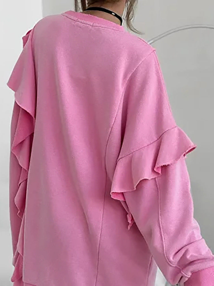 Women's Fashion Round Neck Loose Ruffle Casual Dress 5