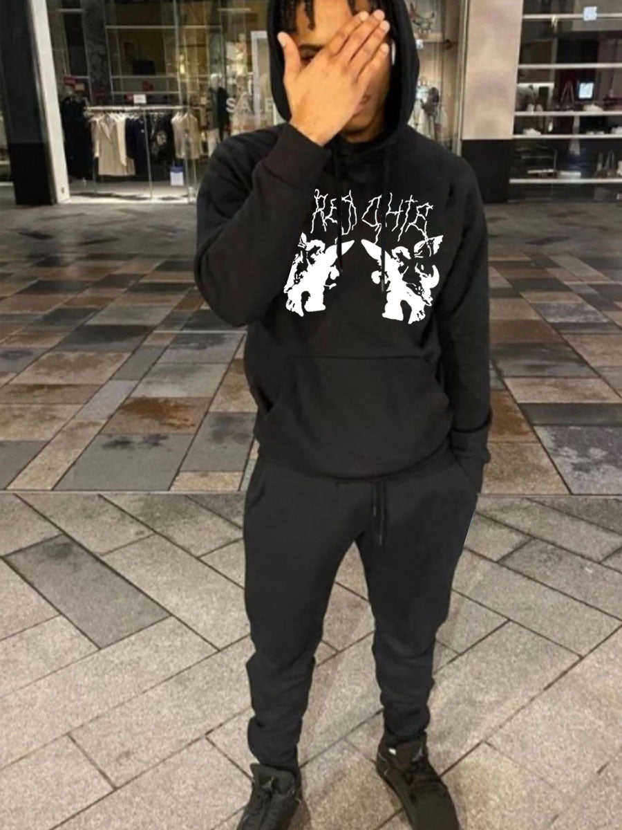 Men's Casual Printed Hoodies and Sweatpants Two-piece Set 3