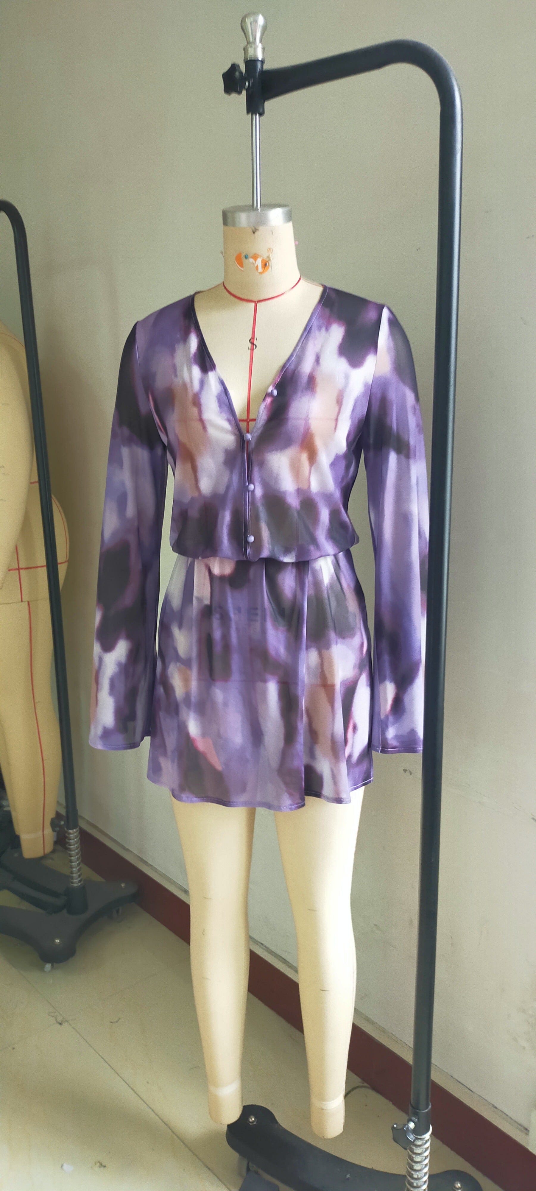 Sexy Printed Lace-Up Long-Sleeved Dress Nightclub Wear 13