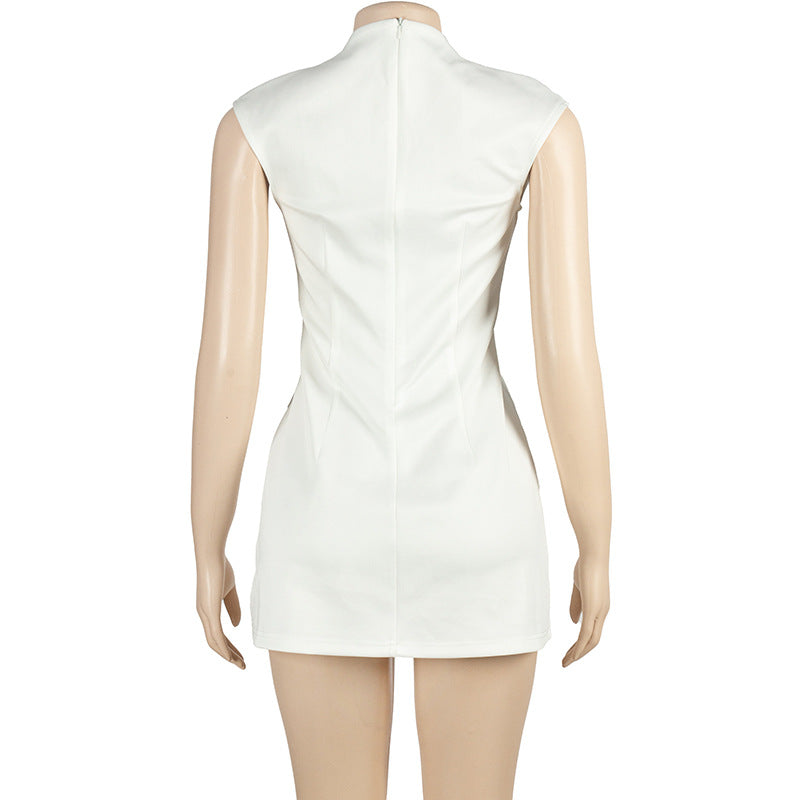 Summer Fashion Solid Color Deep V Sexy Slim Women's Dress 10