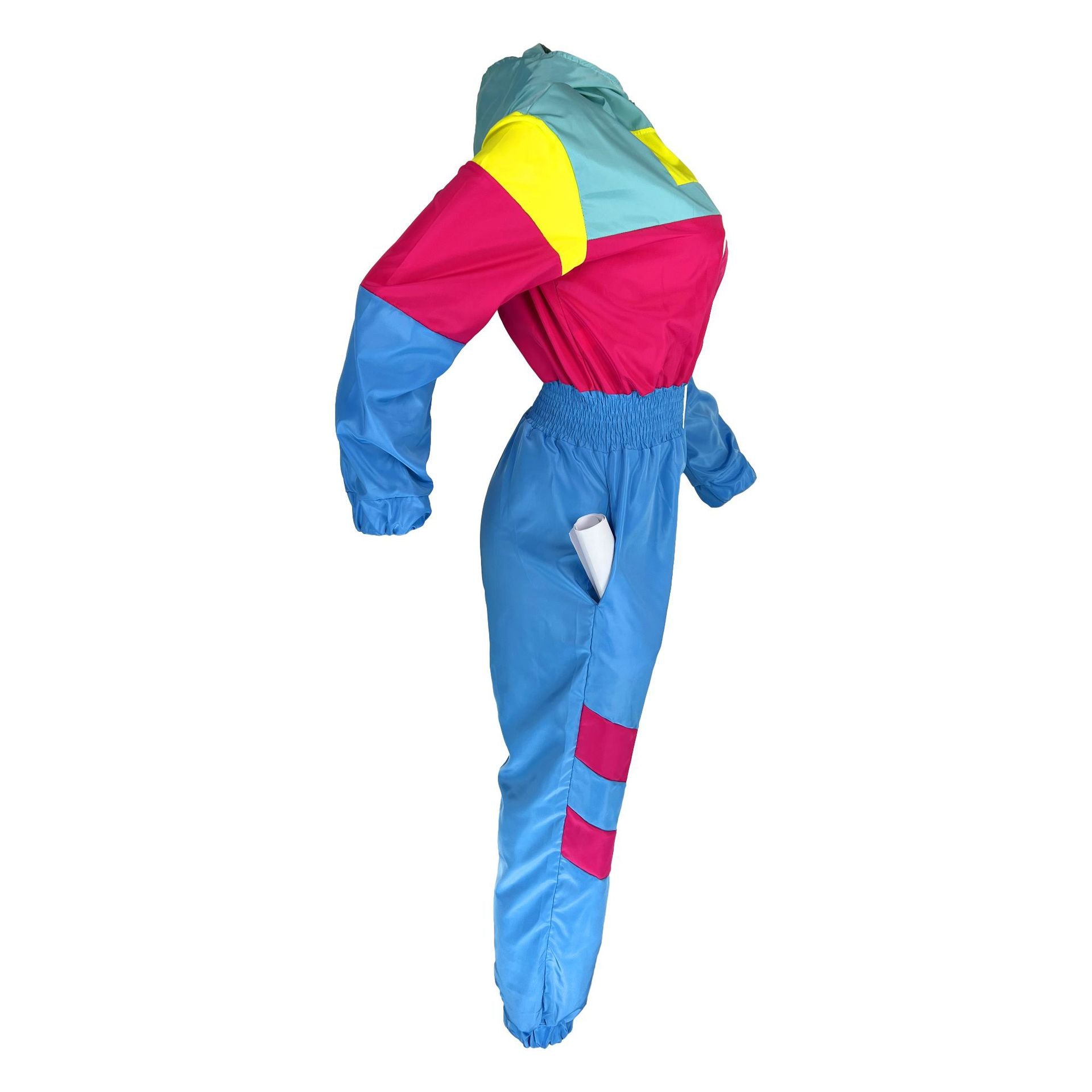 Women patchwork contrast color zipper jumpsuit 16