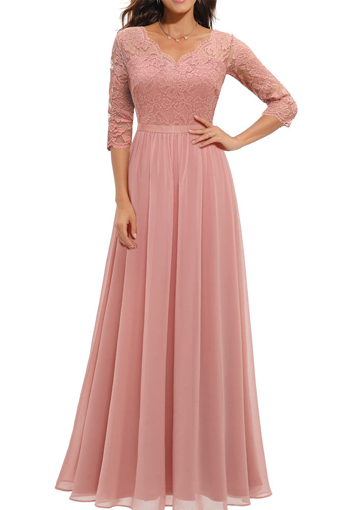 Elegant Lace Patchwork Long Slim Waist Elegant Gown Dress