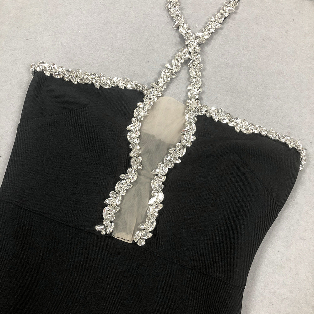 Women Sexy Diamond Halter Neck Slit Bandage Dress 5