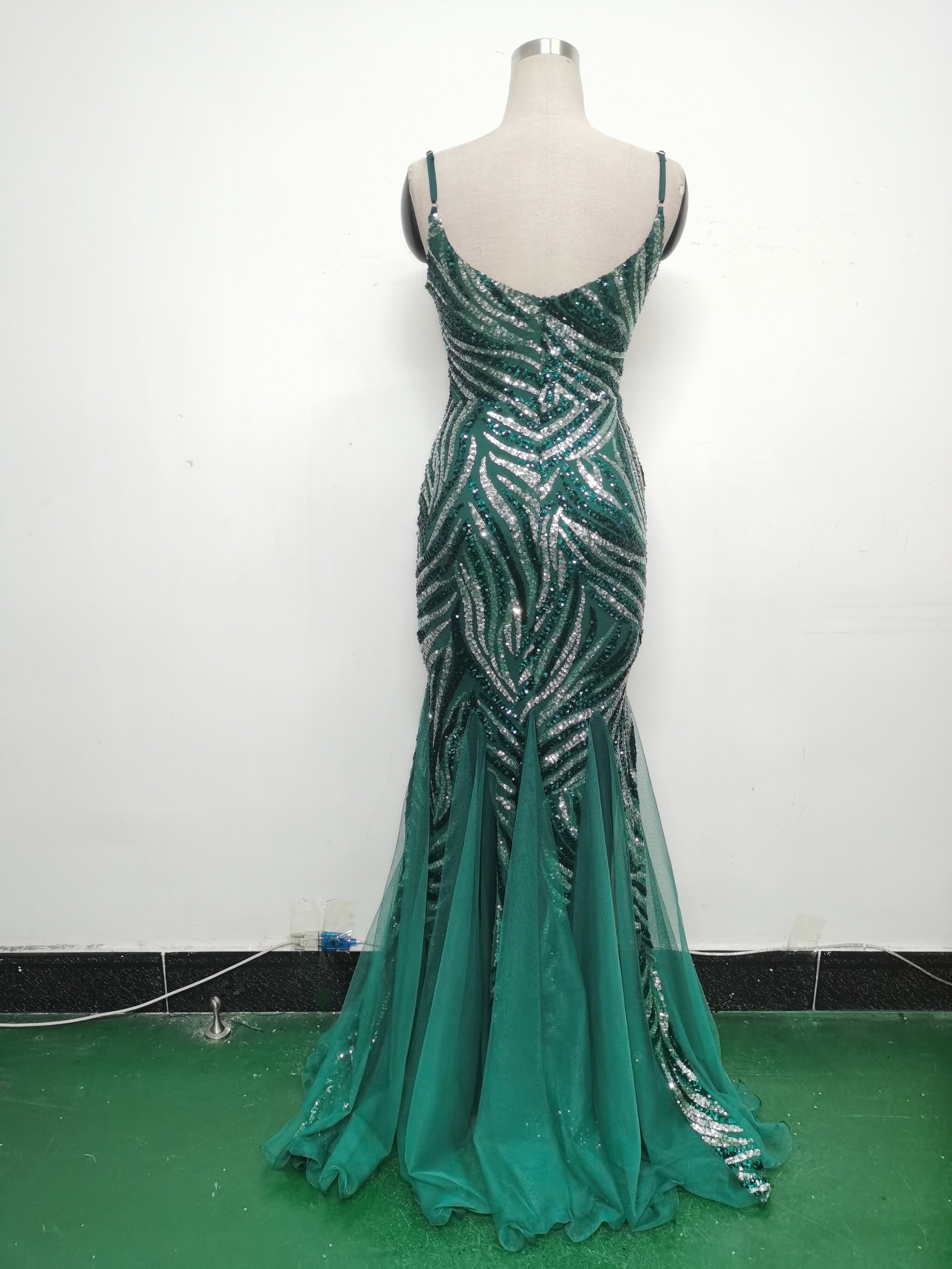 Sequin Patchwork Mesh Strap evening dress 33