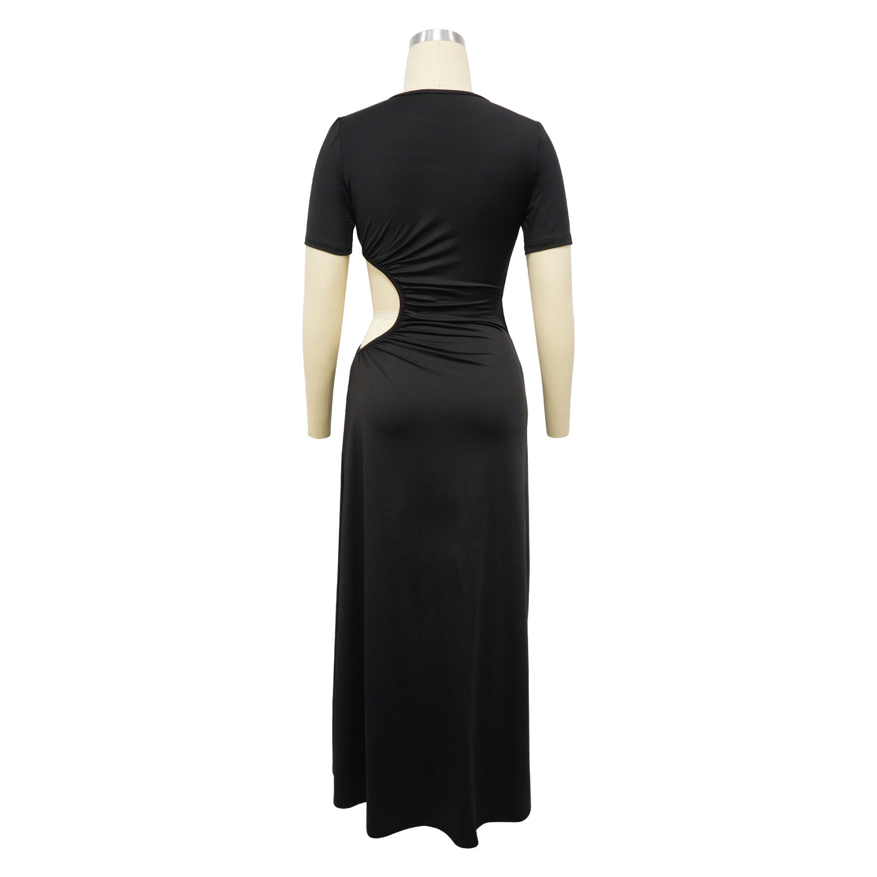 Women's Sexy Hollow Waist Irregular Long Solid Color Slit Dress 9