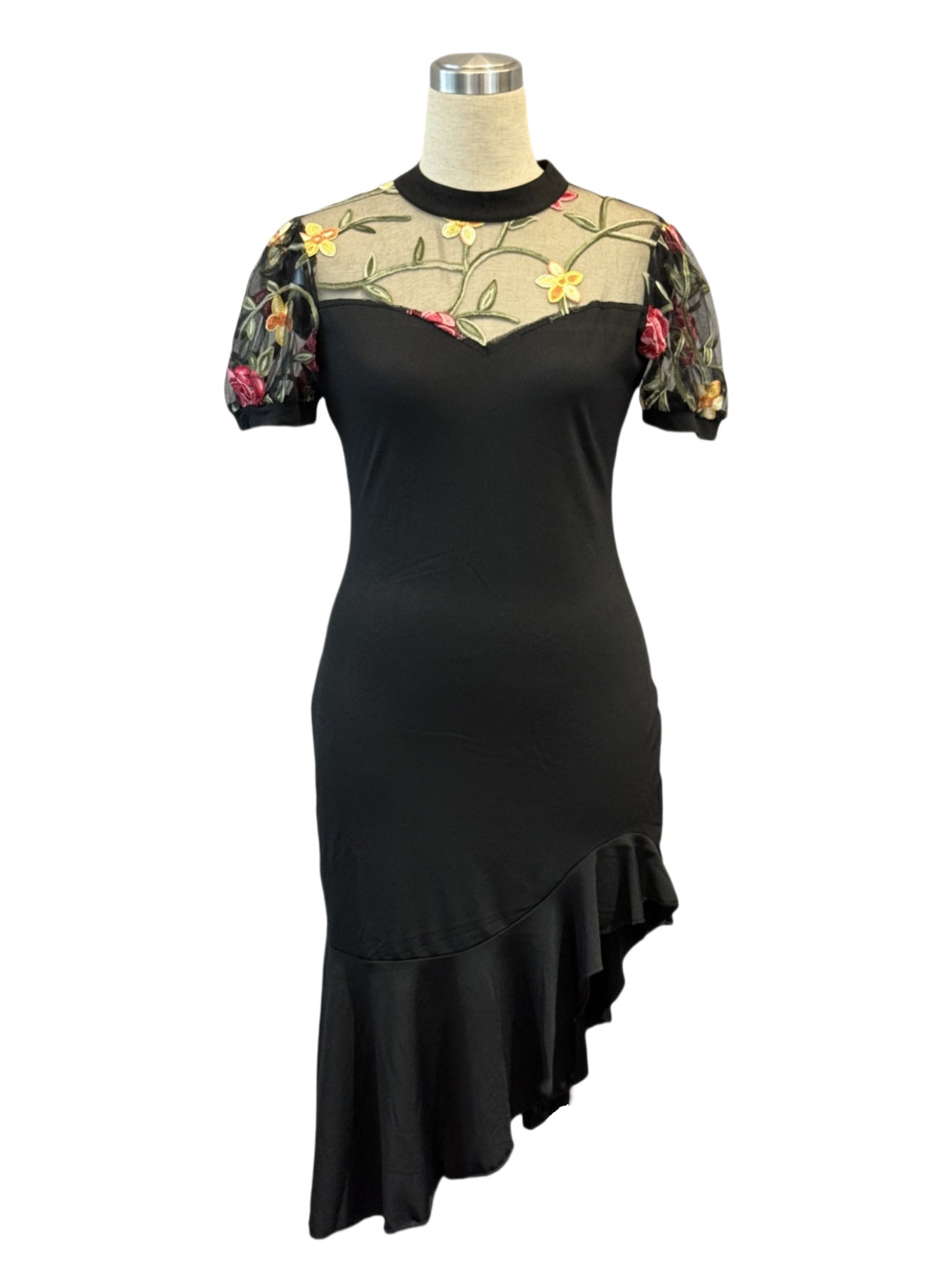 Women's Mesh Jacquard Asymmetrical Slim-Waist Party Dress 10