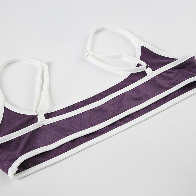 Women Contrast Sexy Open Waist Casual Suspender Top and Shorts Two-piece Set 19