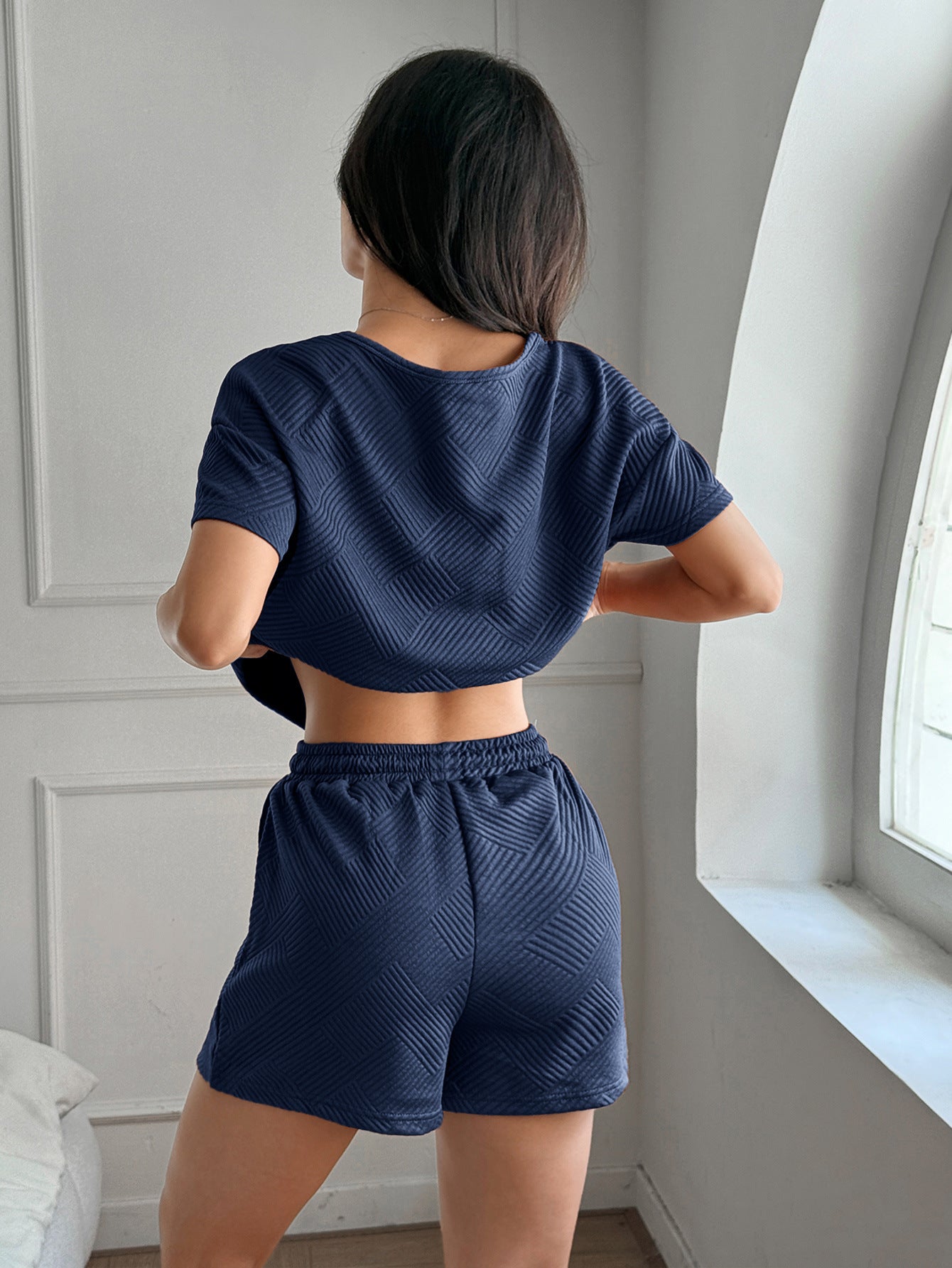 Y2K Sport Style Solid Color Short Sleeve Top & Drawstring Shorts Set 5