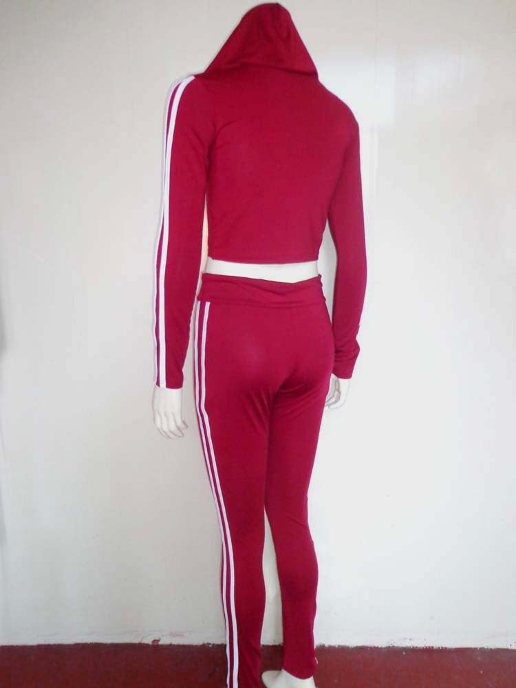 Women Elastic Hooded Drawstring Top and Trousers Casual Two Piece Set 21