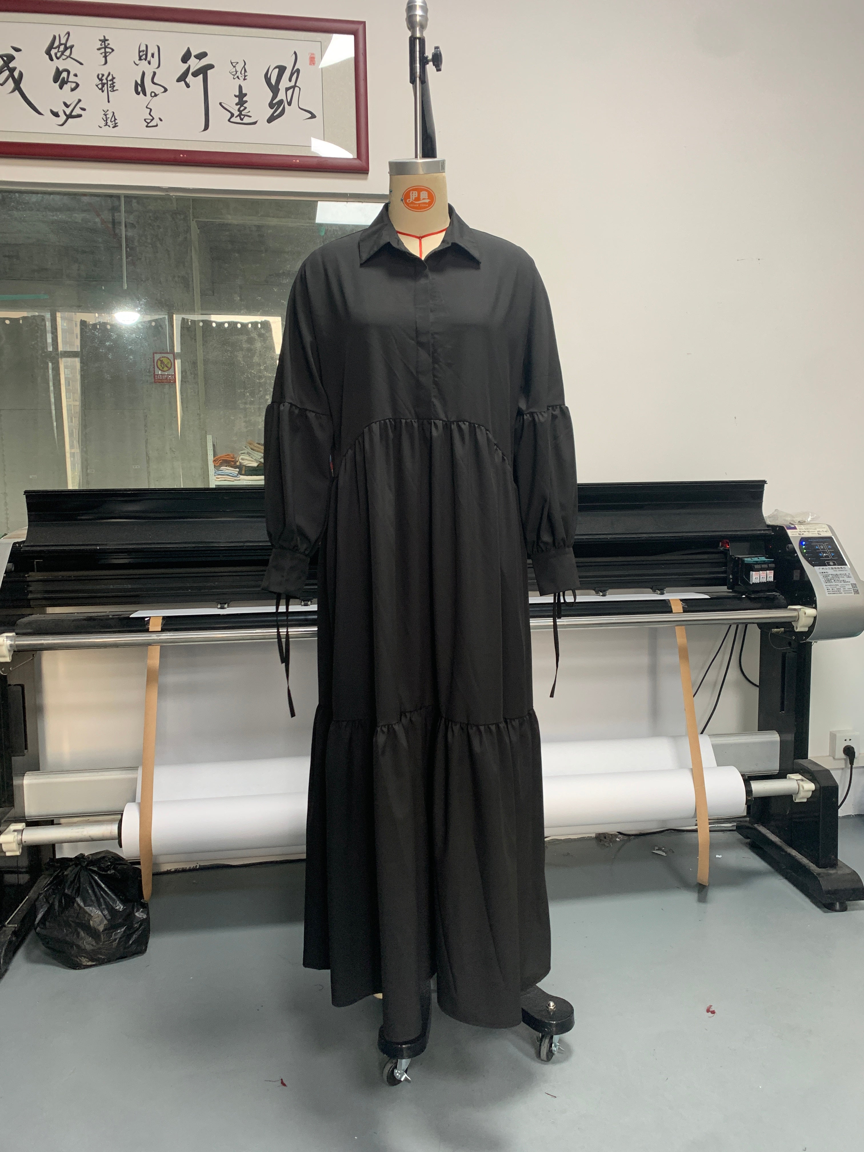 Women Vintage Loose Lace-Up Long Sleeve Button-Up Shirt Dress Does Not Include Belt 8