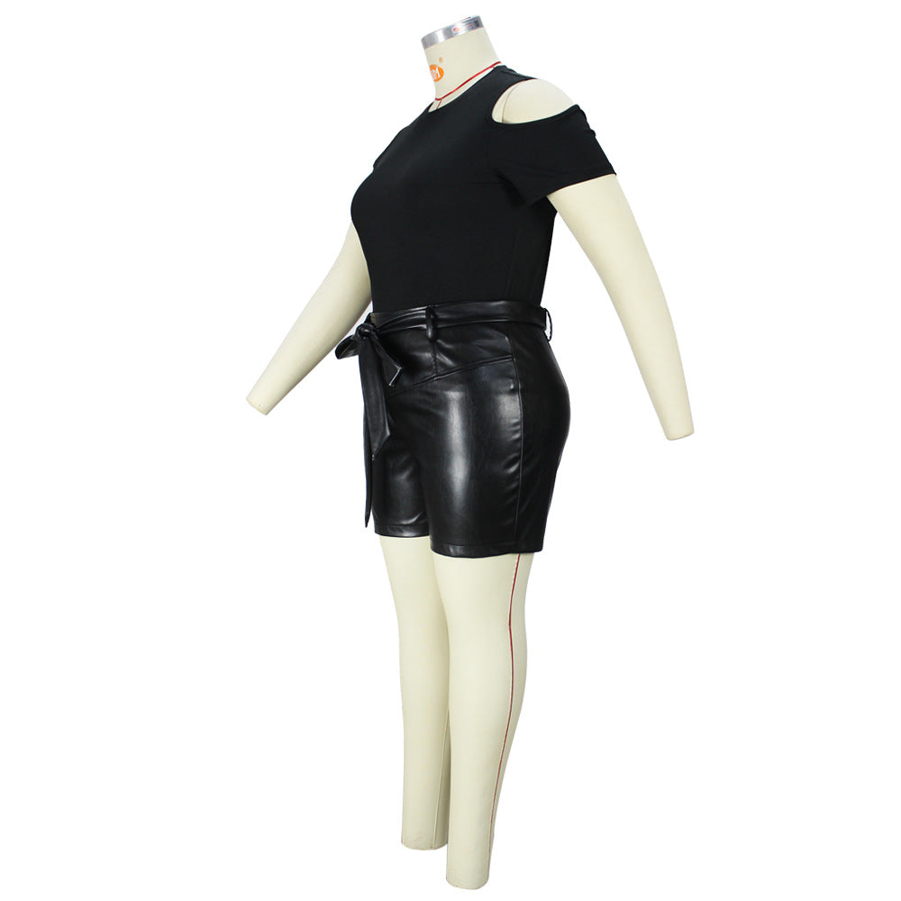 Plus Size Women pu Leather Shorts 12