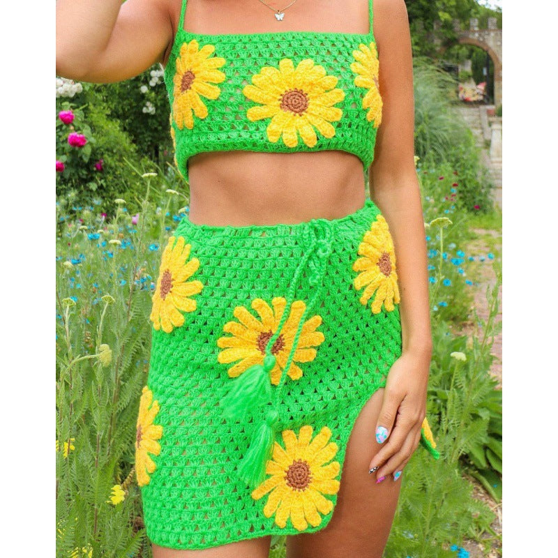 Summer Casual Crochet Knitting Skirt Set 12
