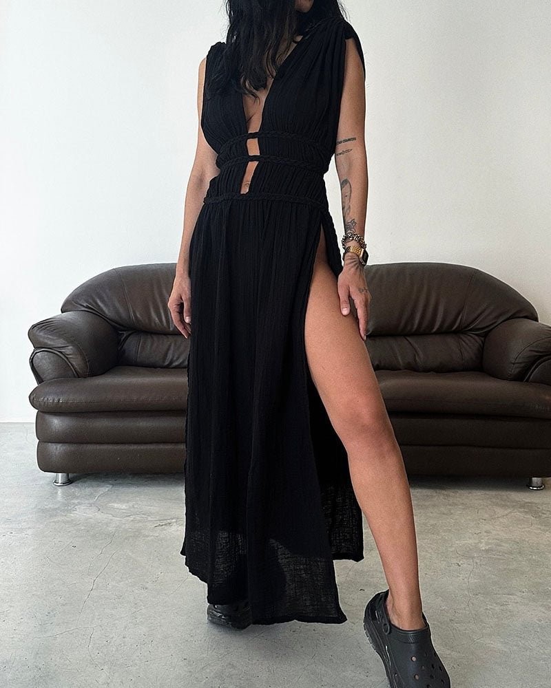 Women Bohemian Style Hollow Slit Long Dress 6