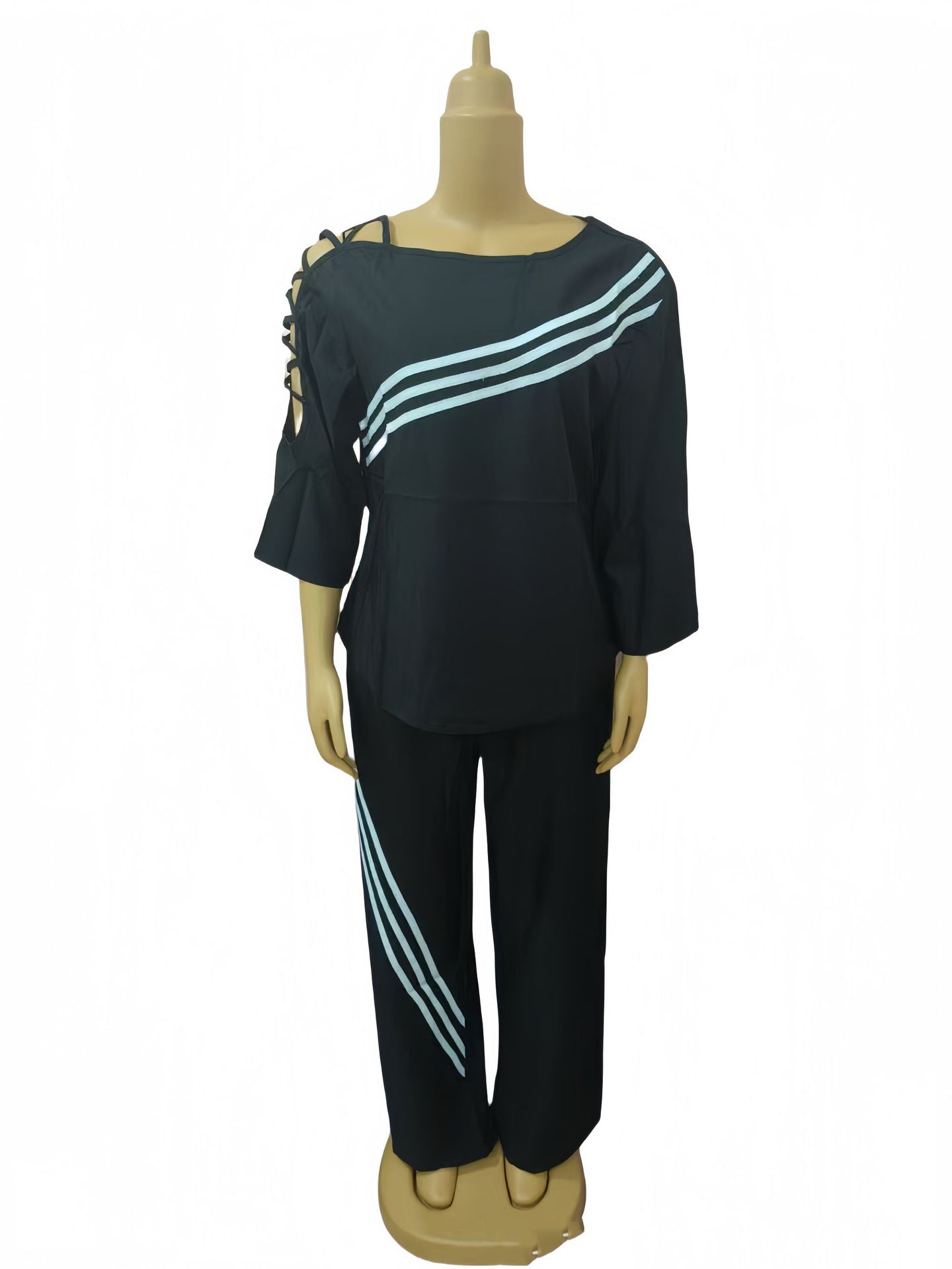 Women Twill color matching Casual Top and trousers Two Piece Set