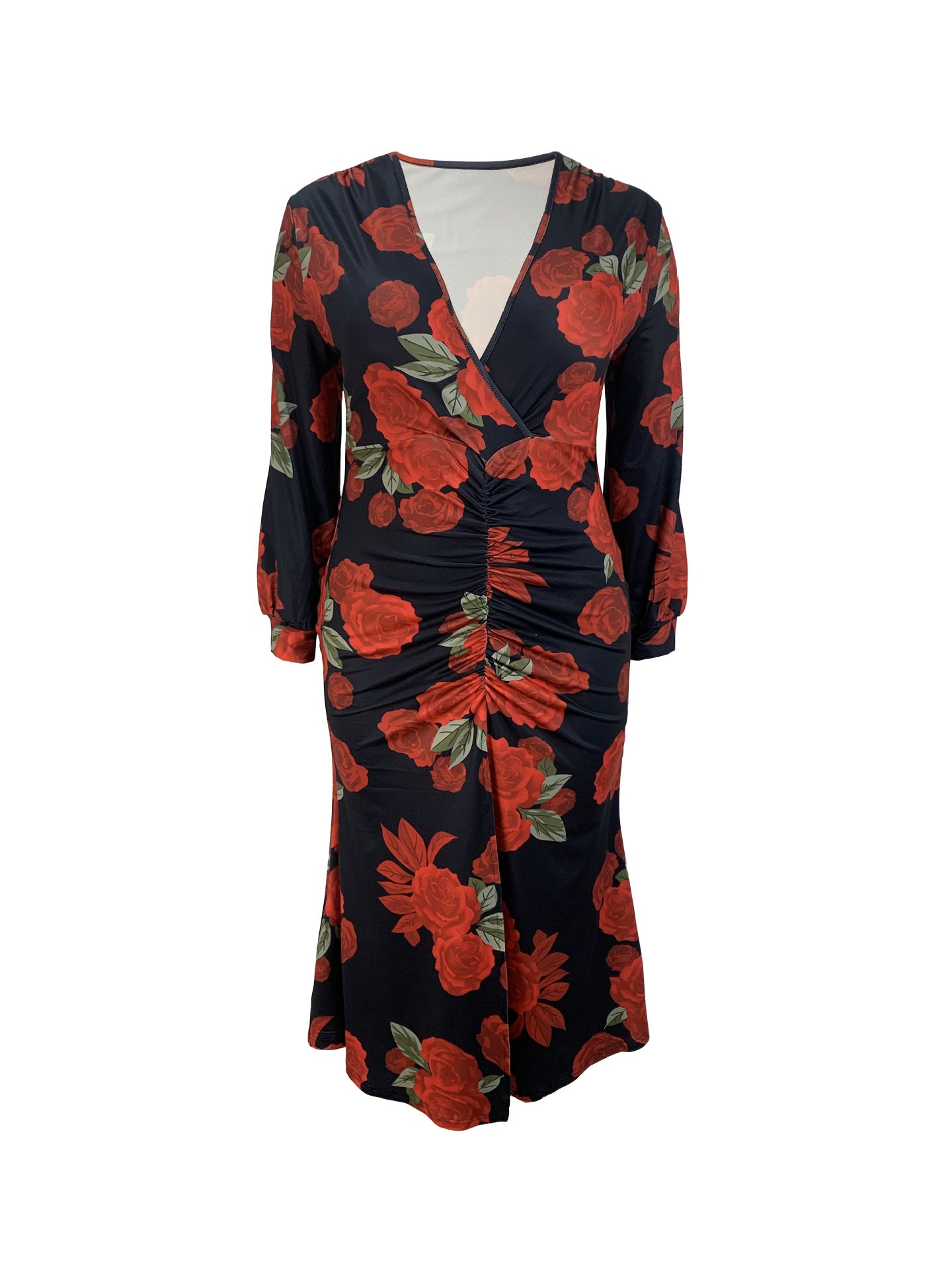 Plus Size Women Spring Print Slit Dress 4