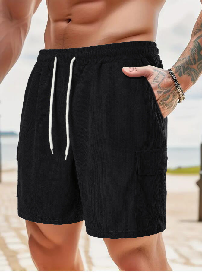 Summer Men's Solid Color Drawstring Casual Shorts 11