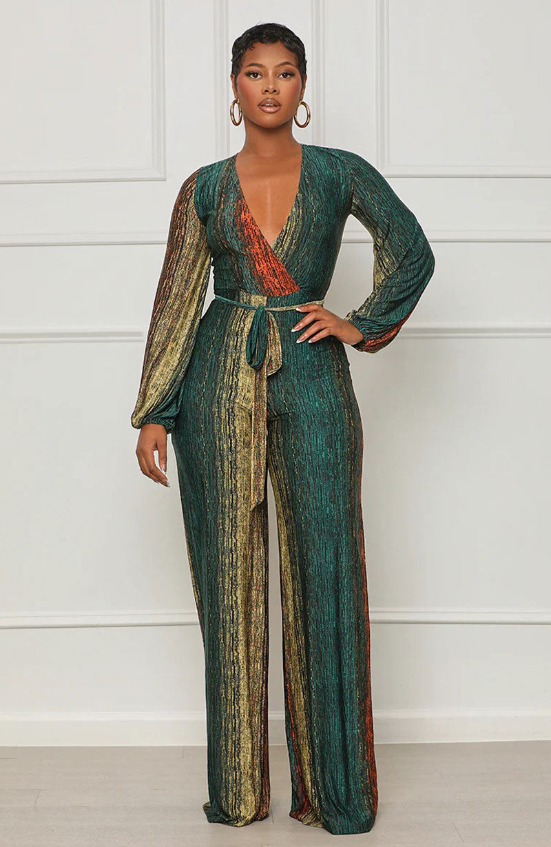 Women Casual Long Sleeve Loose Striped Jumpsuit 3