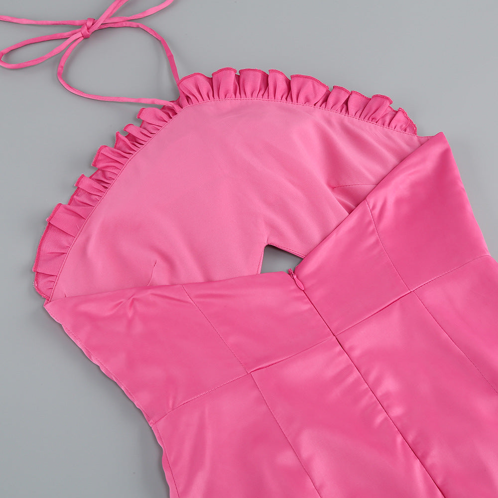 Summer Flower Sexy Strapless Halter Low Back Slit Long Party Dress 24