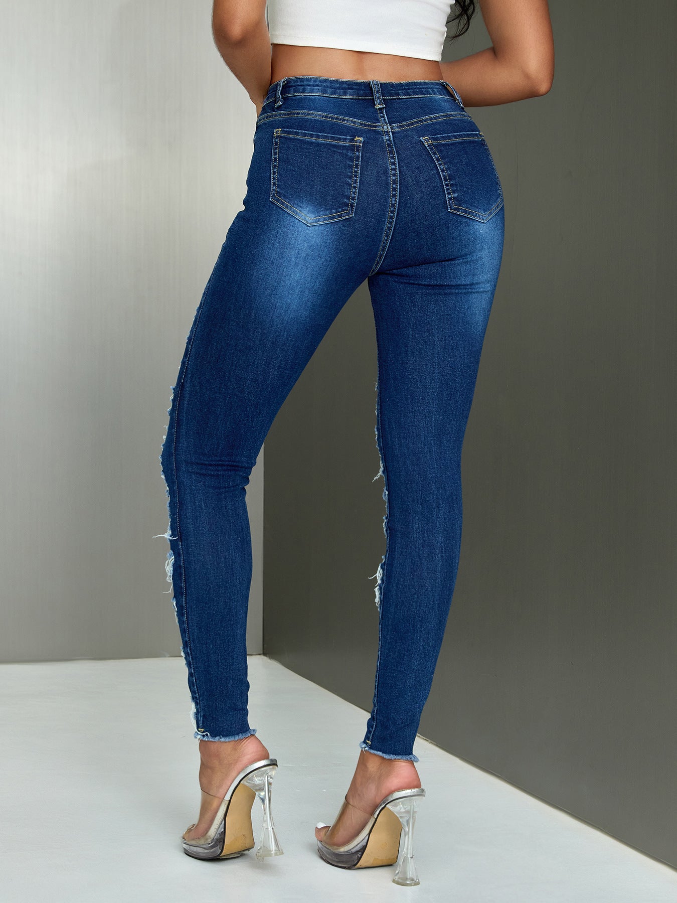 Multi-Ripped Stretch Tight Women's Denim Pants 6