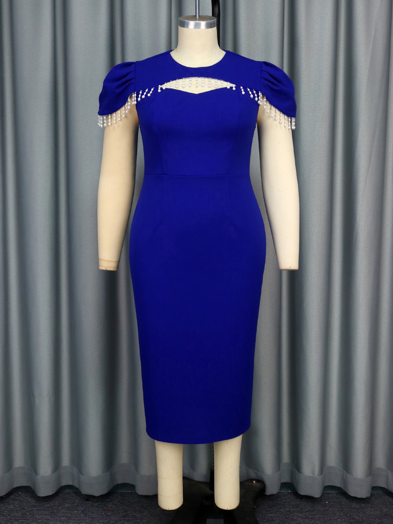 Women Round Neck Beaded Party Formal Party Hollow Bodycon Dress 6