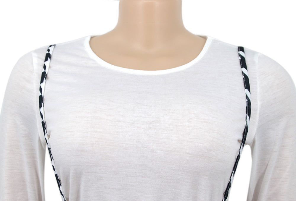 Spring Printed Long-Sleeved Slim Fit Women's Strap Casual Two Piece Pants Set 45