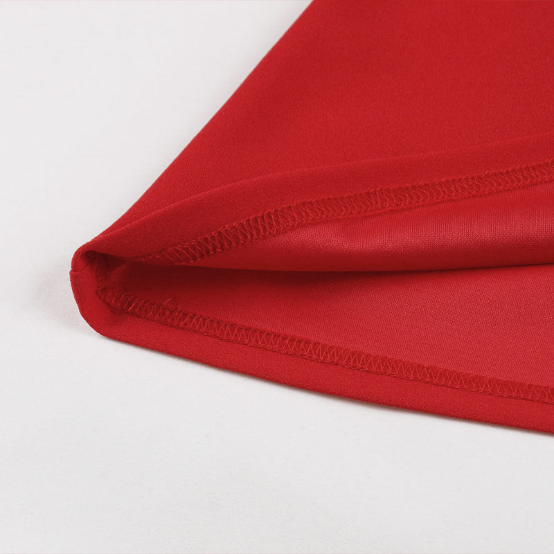 Summer Women Red Turndown Collar Short Sleeve Dress 13