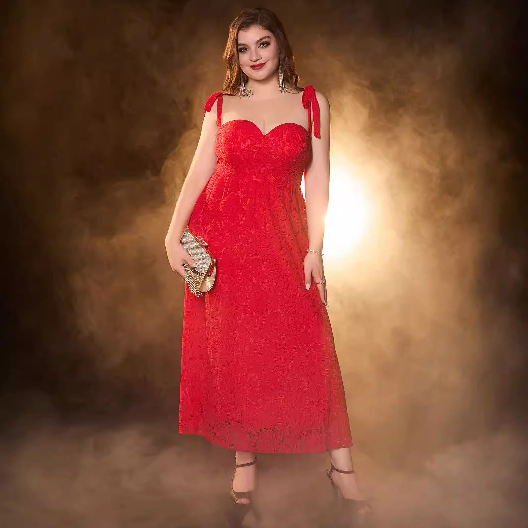 Plus Size Strap Lace Formal Party Ball Gown