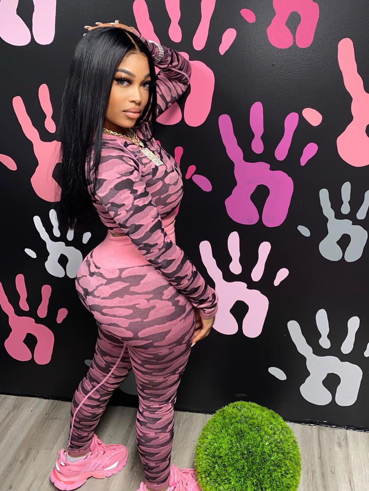 Women printed long-sleeved Top and Pant two-piece set 5