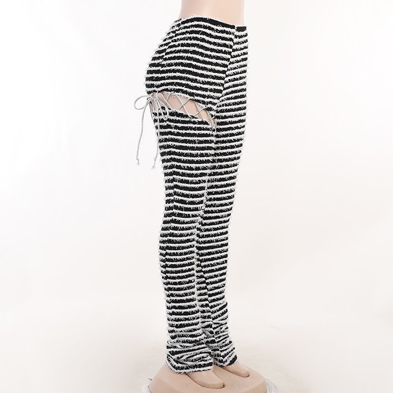 High-Waist Striped Patchwork Slim Fit Pants 8