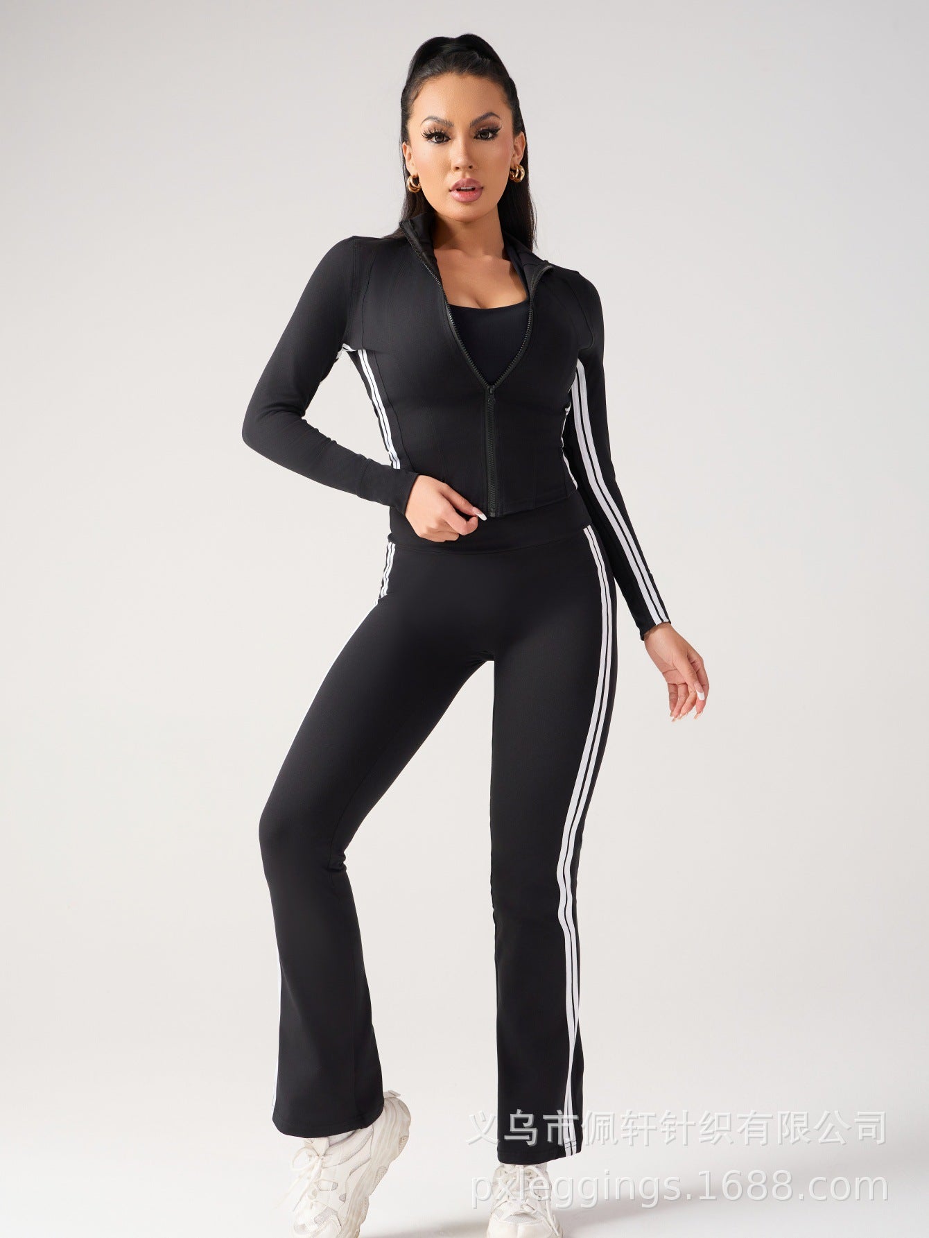 Women autumn contrasting color casual running and fitness two-piece set 14