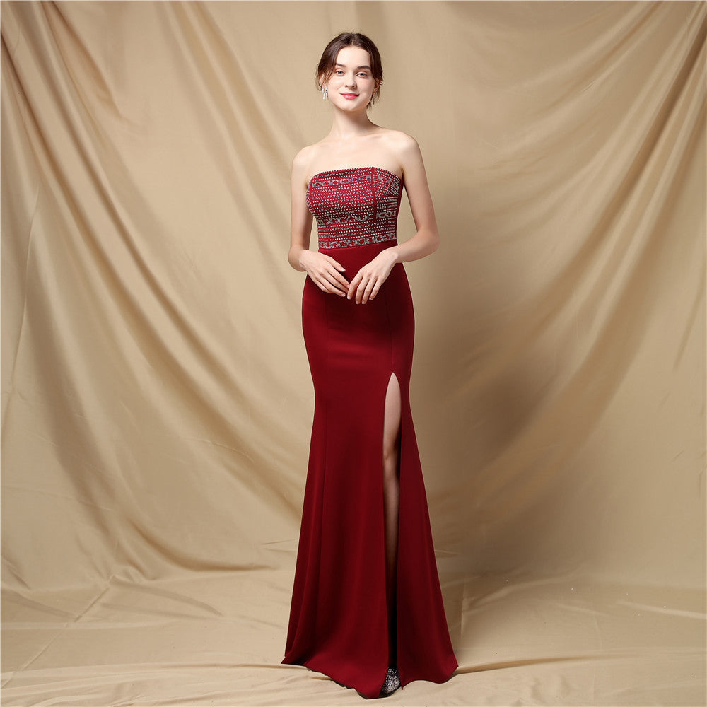 Autumn Beaded Upper Slit Strapless Evening Dress 4