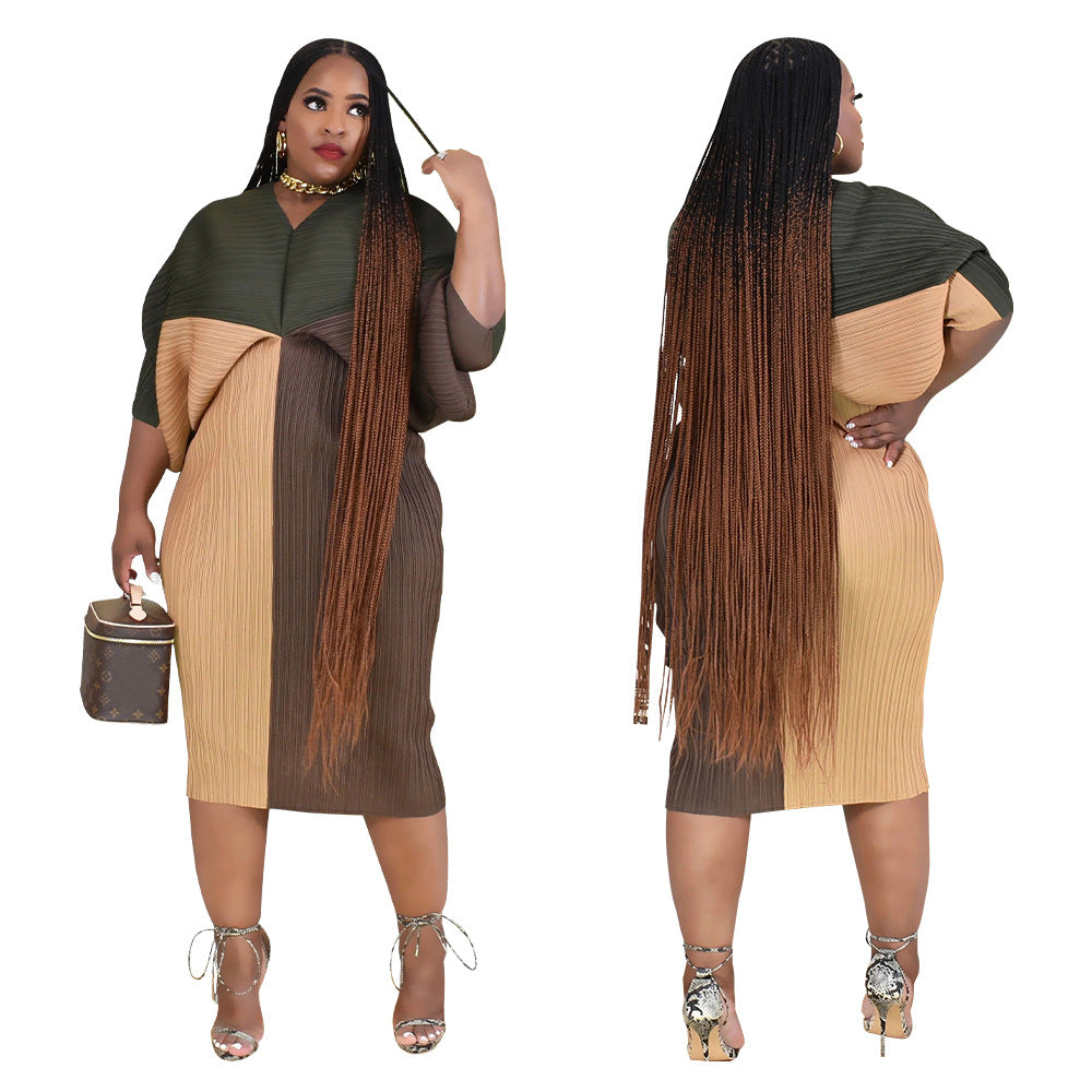 Women'S Fall V-Neck Bat Sleeves Print Dress 9