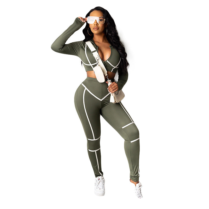Women Fall Solid Long Sleeve Top and Pant Two-Piece Set 10