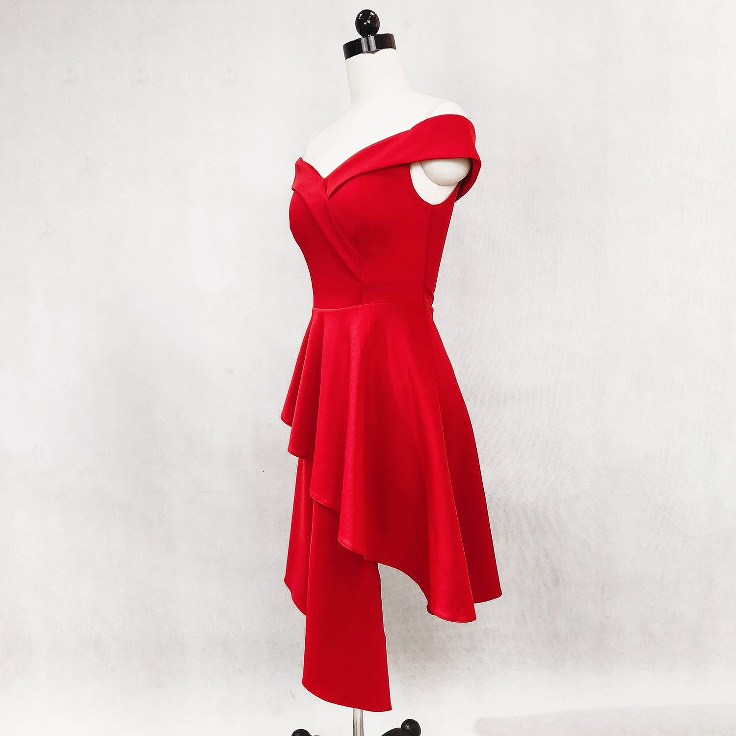 Evening Dress Winter Short Formal Party Dress Women'S Fashion Off Shoulder Solid Irregular Bridesmaid Dress 15