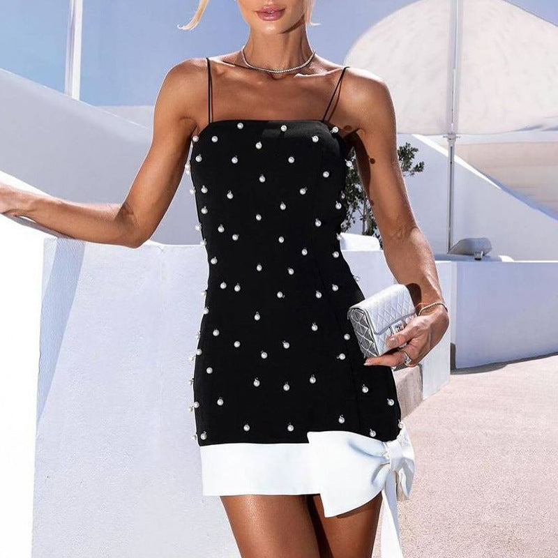 Women sexy bow-beaded suspenders party Formal Party bandage dress 3