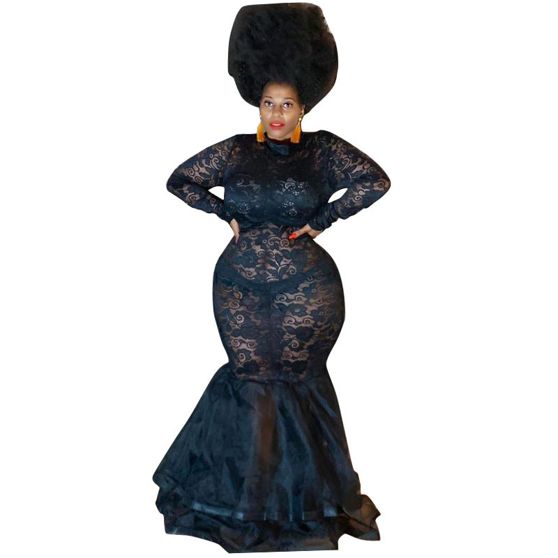 Plus Size Women See-Through Lace Bodycon Dress 9