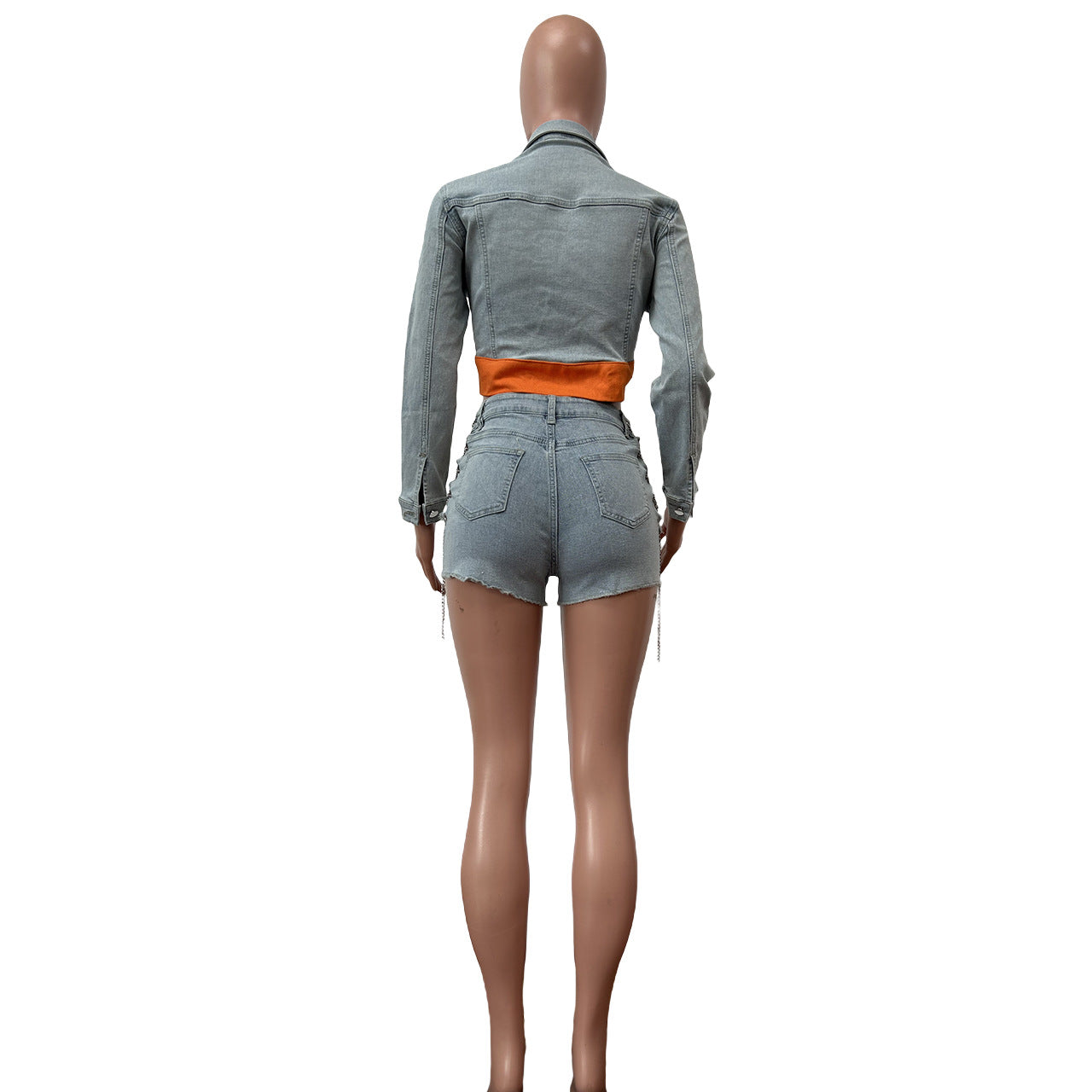 Fashionable Denim Suit Casual Denim Jacket Shorts Set 11