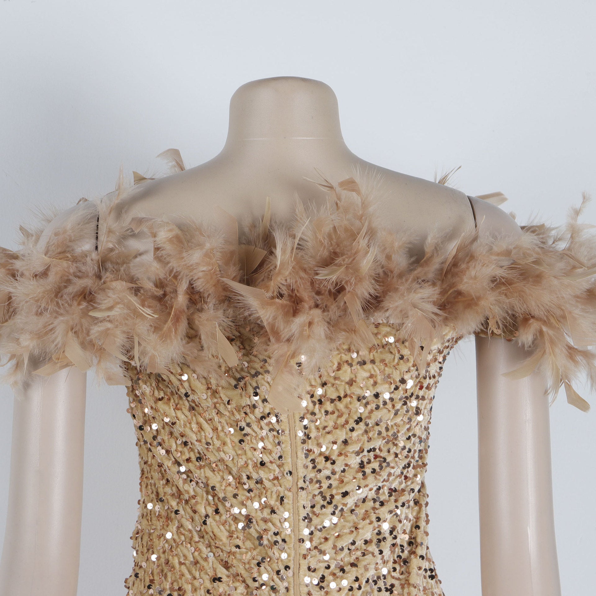 Sexy Sequin Feather Off Shoulder Bodycon Dress 34